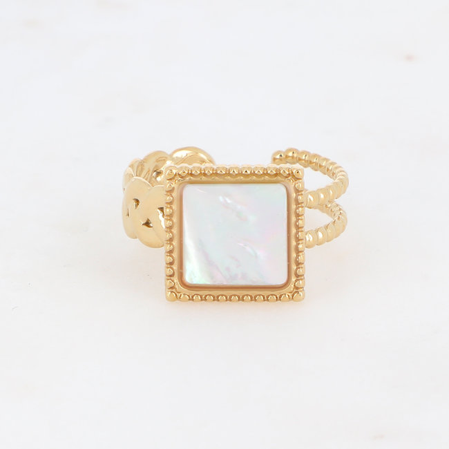 Bohm Paris Vierkante witte schelp stalen ring