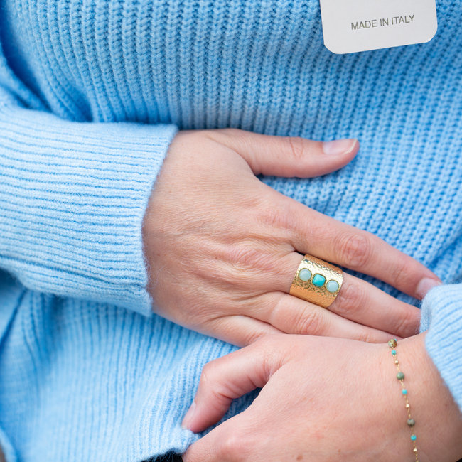 Grote bohemian ring met turquoise stenen