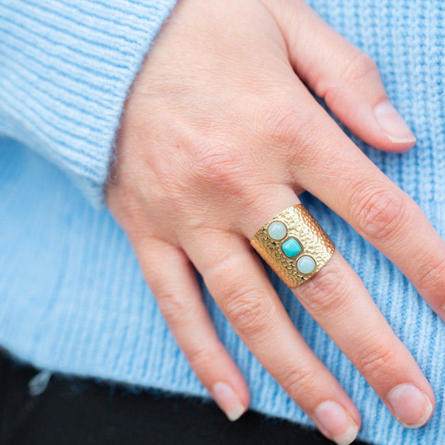 Grote bohemian ring met turquoise stenen