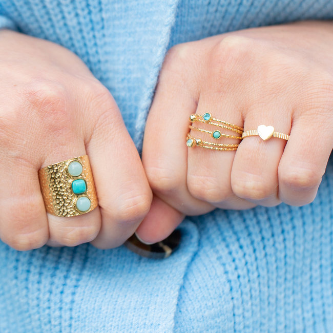 Grote bohemian ring met turquoise stenen