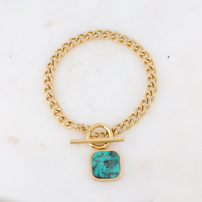 Schakelarmband met turquoise steen hanger