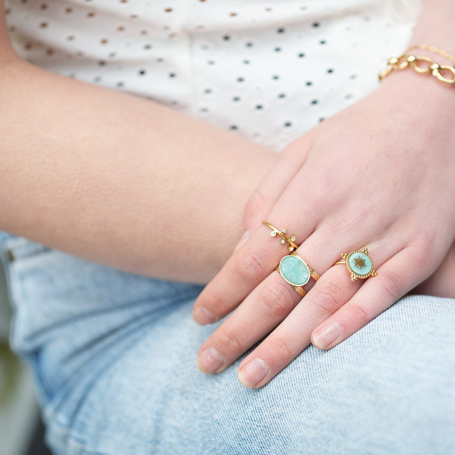 Goud stainless steel ringen turquoise