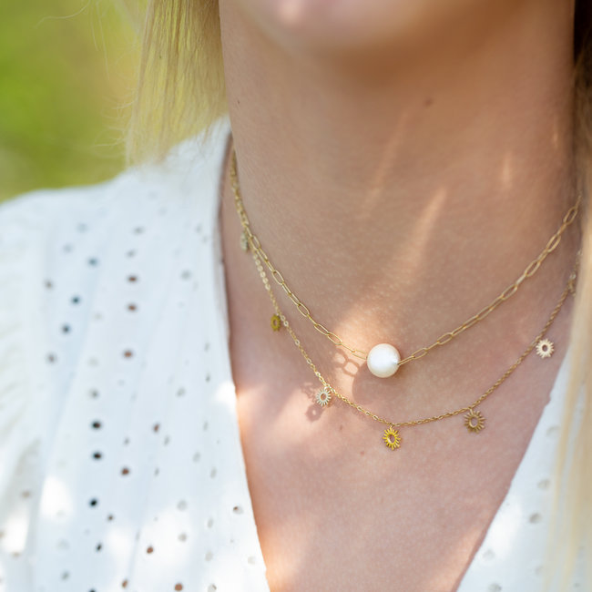 Ikita  Goud dubbele ketting met parel en munt