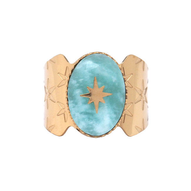 Ikita  Brede ring met amazoniet steen