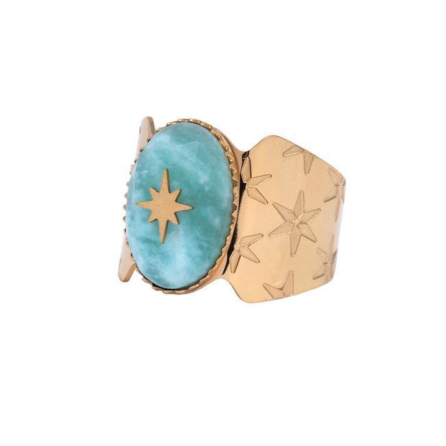 Ikita  Brede ring met amazoniet steen