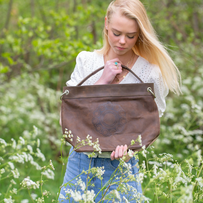 Echt leren Zeeuwse knop damestas vintage bruin