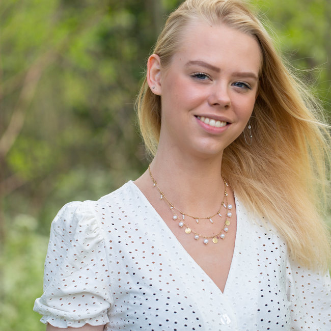 Ikita  Goud ketting met witte parels of munten