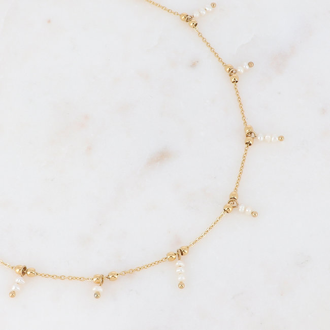 Ikita  Goud ketting met witte parels of munten