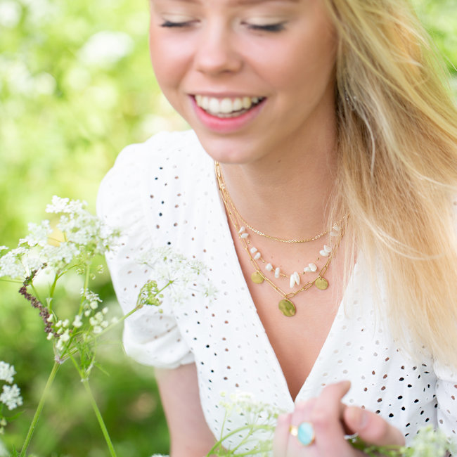 Ikita  Goud ketting met natuurstenen en schakels