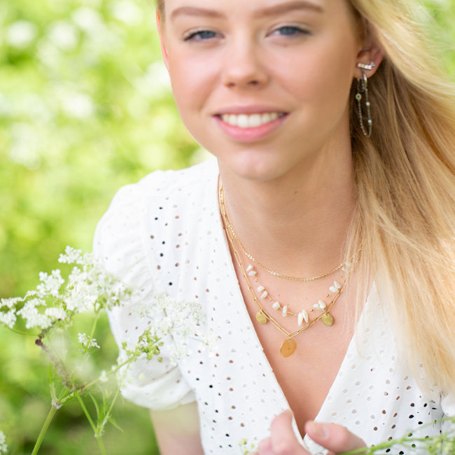Ikita  Goud ketting met natuurstenen en schakels
