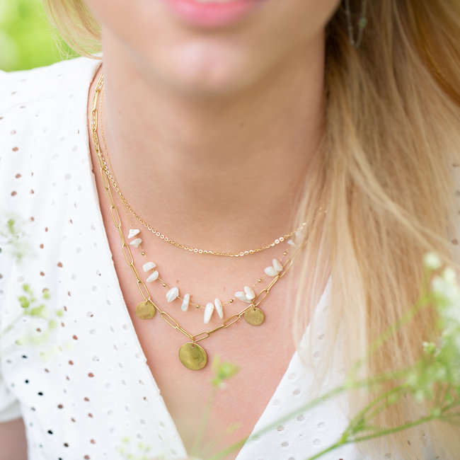 Ikita  Goud ketting met natuurstenen en schakels