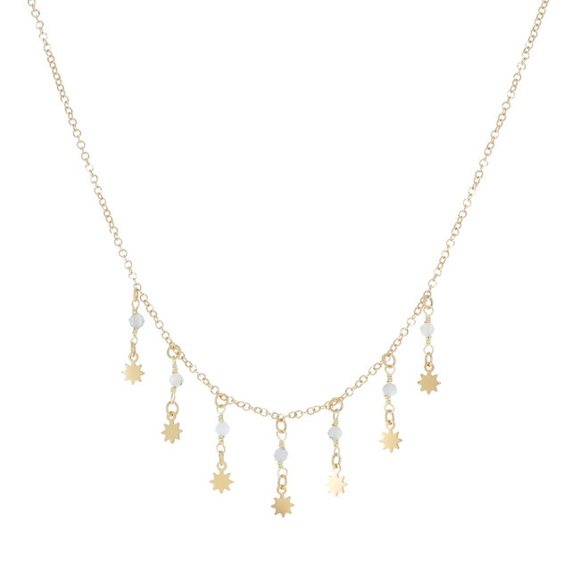 Goud ketting met witte parels en sterren