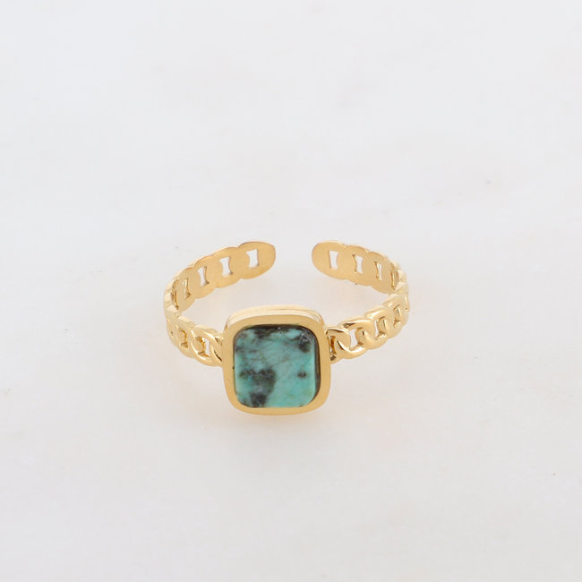Schakelring met turquoise steen