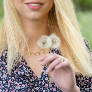 Ikita  Goud ketting met witte parels en druppels