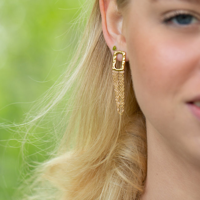 Ikita  Rechthoek oorbellen met ketting