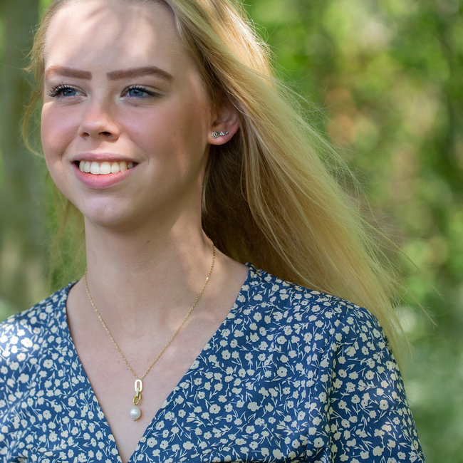Ikita  Goud ketting met schakels en parel
