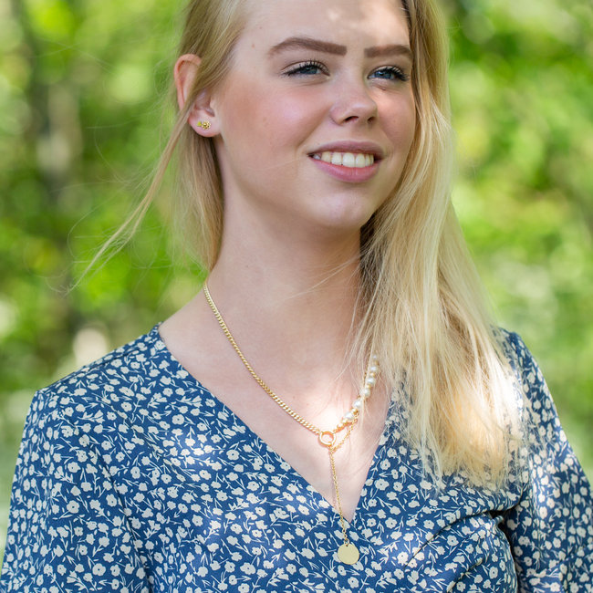 Biba Ketting met parels en schakels goud