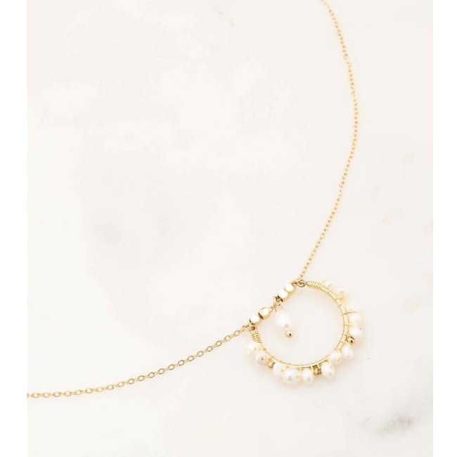 Ikita  Fijne ketting cirkel met parels goud