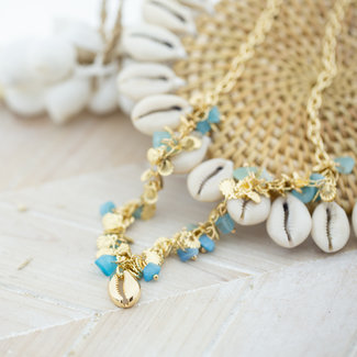 Biba Biba ketting goud steentjes blauw