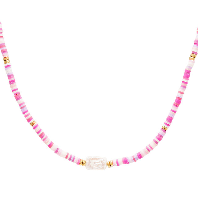 Beadle Knalroze ketting of ring met parel