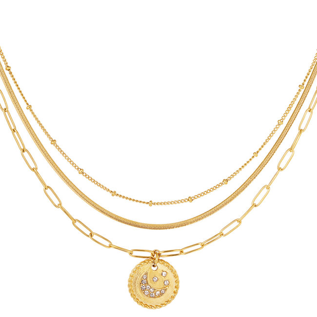 Beadle Goud laagjesketting met munt en maan