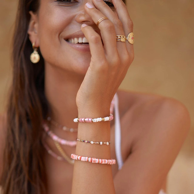 Roze koraal wit armband keramiek