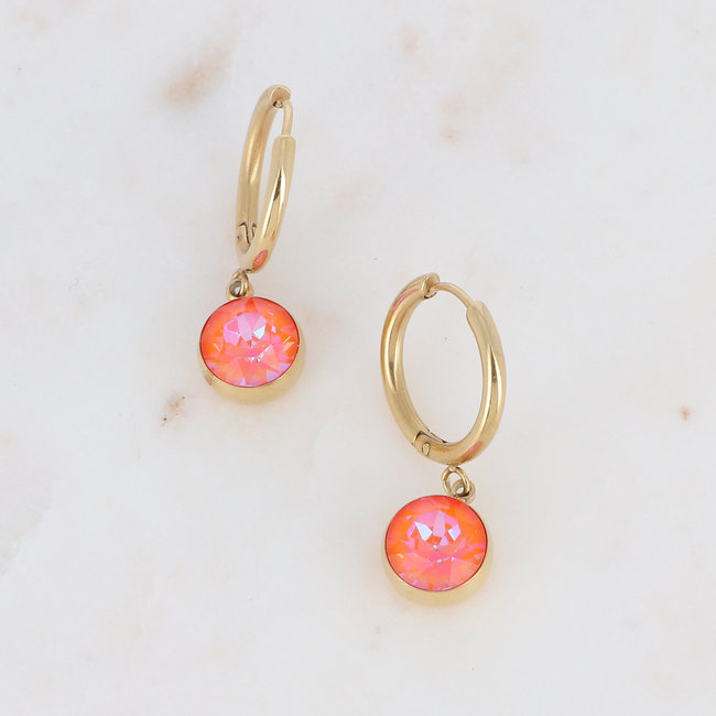 Bohm Paris Goud creool oorbellen met oranje swarovski