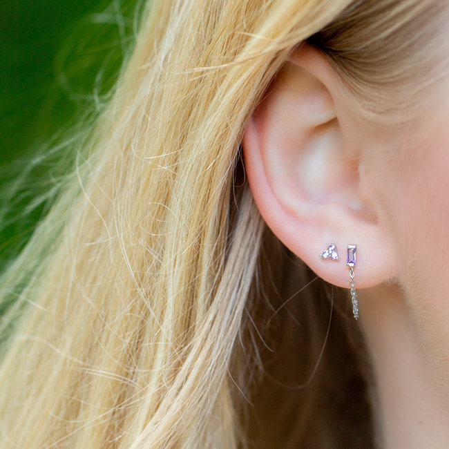 KARMA Lila paars oorbellen echt zilver met chain