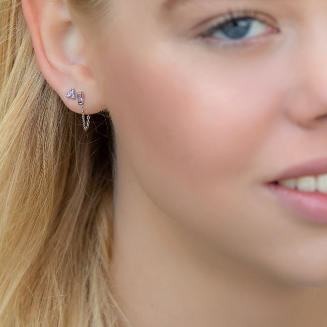 KARMA Lila paars oorbellen echt zilver met chain
