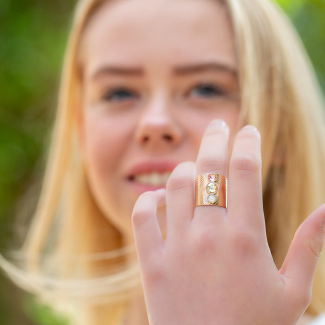 Bohm Paris Brede rosegoud ring met swarovski stenen