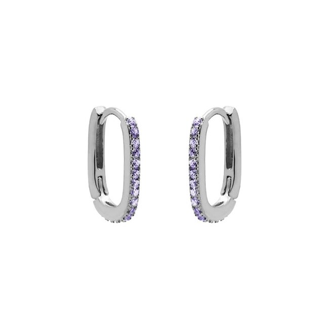 Lila paarse oorbel ovaal met zirconia steentjes