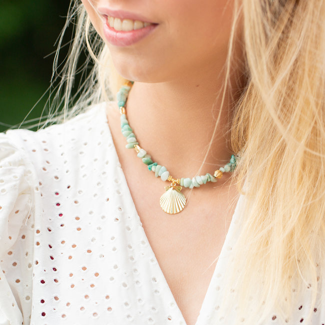 Biba Coastal treasure ketting schelp groen