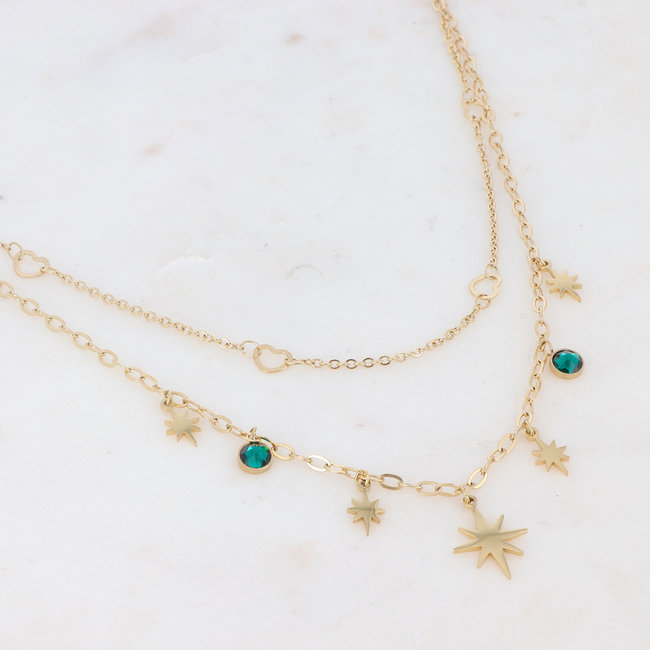 Bohm Paris Dubbele goud ketting en groen met witte ketting