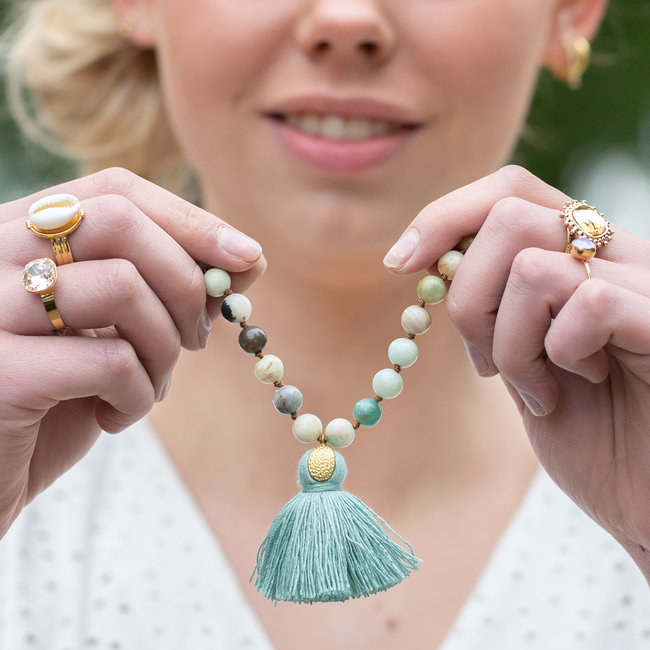 Beadle Natuursteen ketting met kwast mint