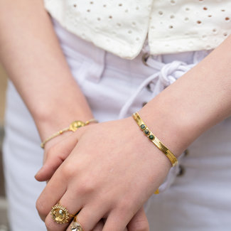 Beadle Schakelarmband  matje met groene stenen of smiley