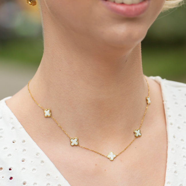 Beadle Chique klaverketting wit en goud staal