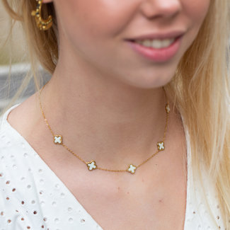 Beadle Chique klaverketting wit en goud