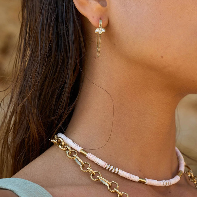 Oorbellen met drie crystal stenen en dubbele ketting