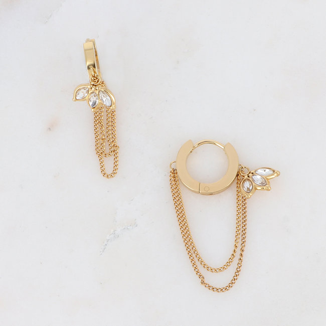Oorbellen met drie crystal stenen en dubbele ketting