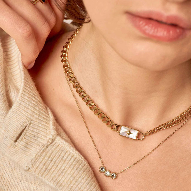 Goud schakelketting met schelp of crystal steentjes