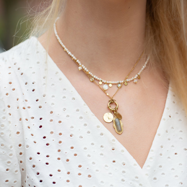 Ketting met parels of boho bedels goud