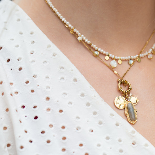 Ketting met parels of boho bedels goud