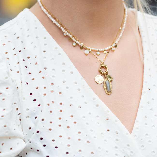 Ketting met parels of boho bedels goud