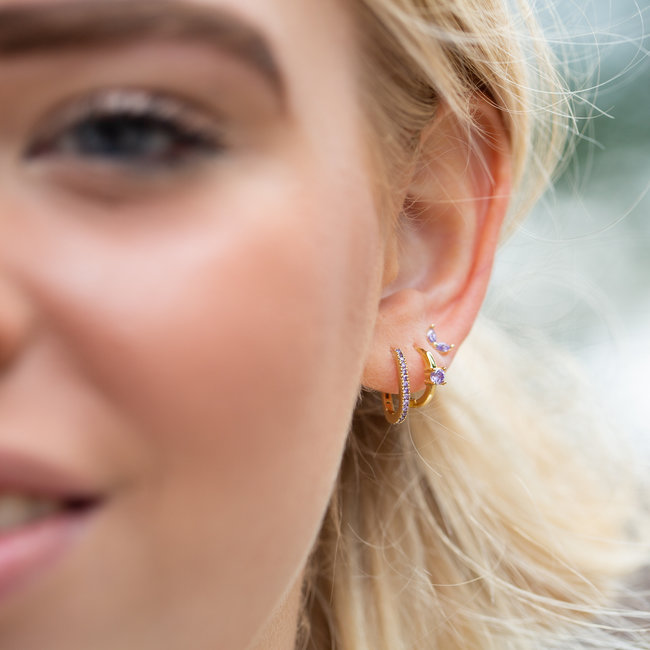 KARMA Lila paarse oorbel ovaal met zirconia steentjes  goud