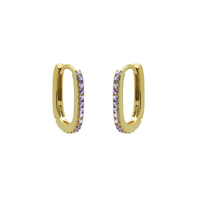 KARMA Lila paarse oorbel ovaal met zirconia steentjes  goud