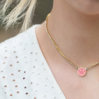 Beadle Ketting met crystal en roze smiley