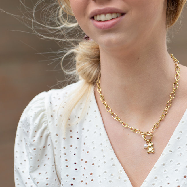 Ketting met goud gummybeer en parel
