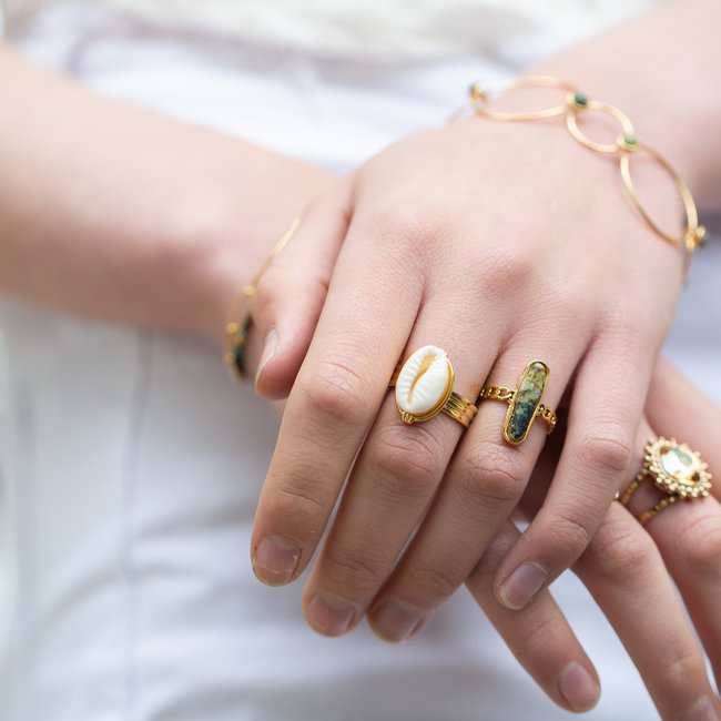 Beadle Ovaal langwerpige afrikaanse turquoise ring