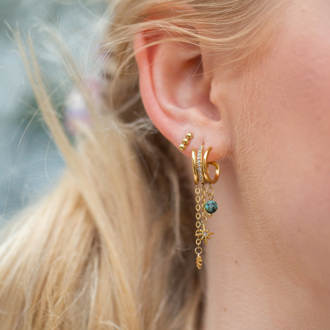 Dubbele hoops met bedels turquoise goud