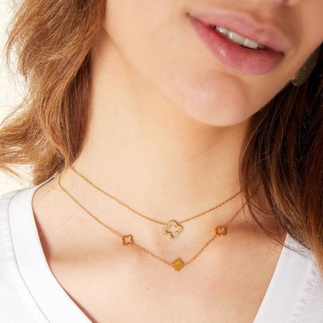 Ketting met zirkonia klaver goud